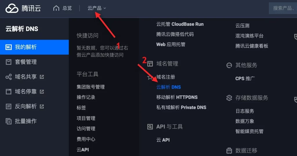腾讯云域名解析入口